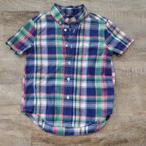 Ralph‎ Lauren boy's madras plaid button front short sleeve shirt Sz 4